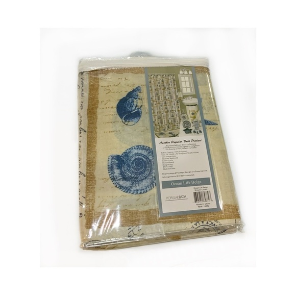 Nautical Seashell Beach Fabric Shower Curtain Beige Blue Popular Bath 70x72” NEW - Picture 4 of 14